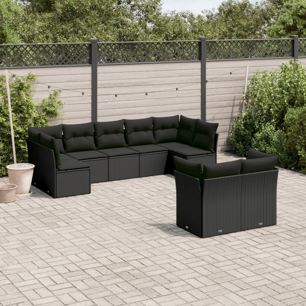 Set Canapele De Grădină, 9 Piese, Cu Perne, Bej, Poliratan