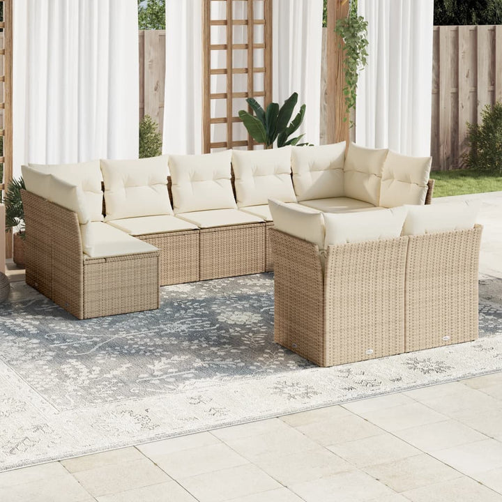 Set Canapele De Grădină, 9 Piese, Cu Perne, Bej, Poliratan