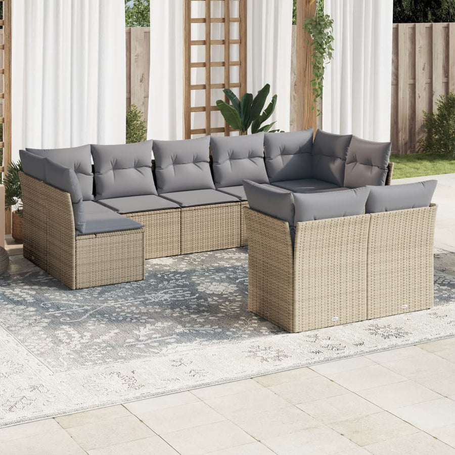 Set Canapele De Grădină, 9 Piese, Cu Perne, Bej, Poliratan