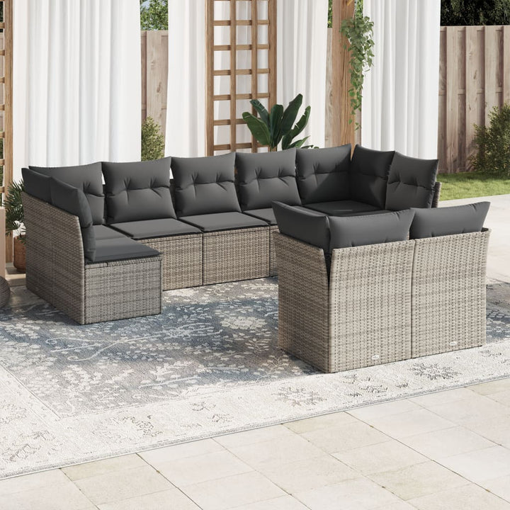 Set Canapele De Grădină, 9 Piese, Cu Perne, Bej, Poliratan