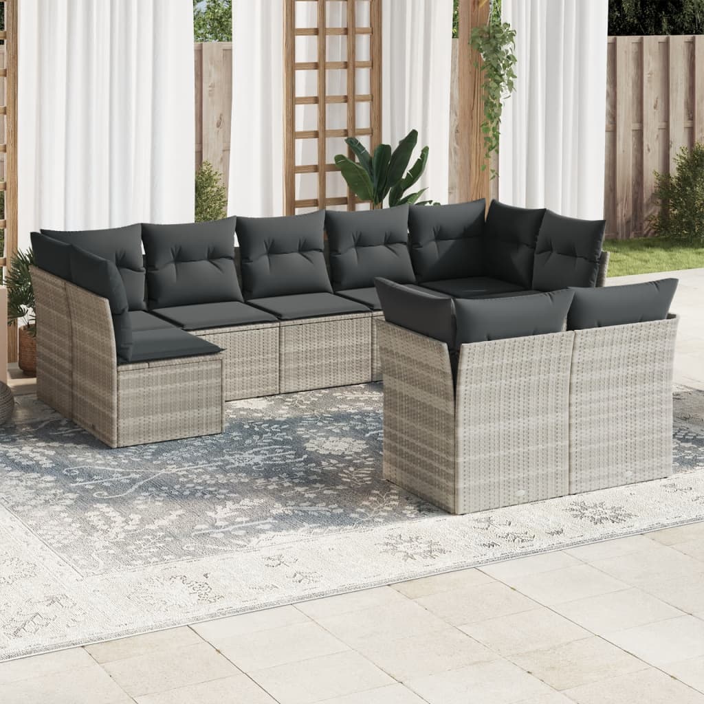 Set Canapele De Grădină, 9 Piese, Cu Perne, Bej, Poliratan