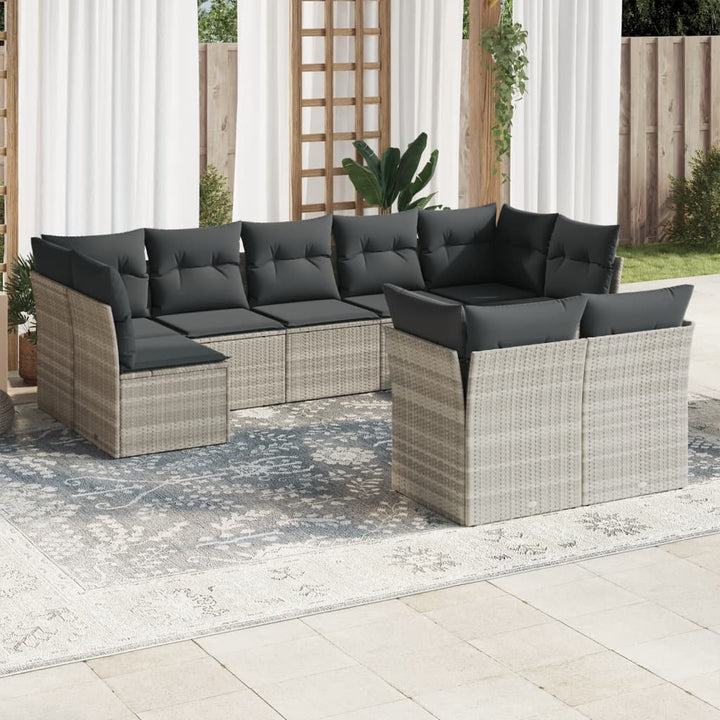 Set Canapele De Grădină, 9 Piese, Cu Perne, Bej, Poliratan
