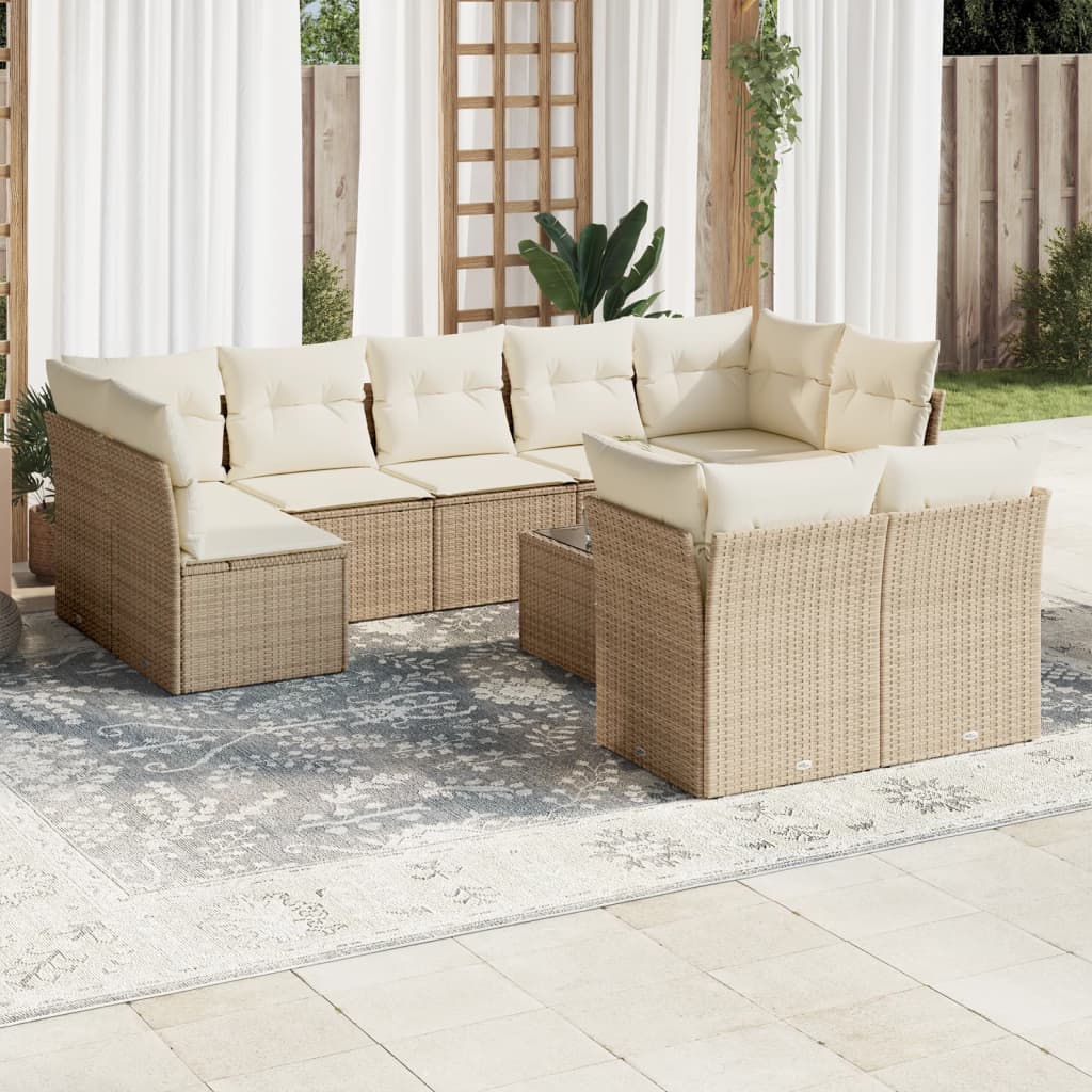 Set Canapele De Grădină, 9 Piese, Cu Perne, Bej, Poliratan