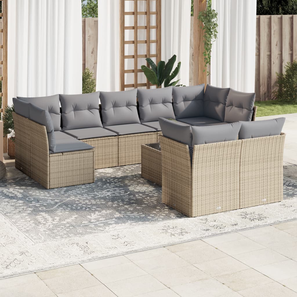 Set Canapele De Grădină, 9 Piese, Cu Perne, Bej, Poliratan