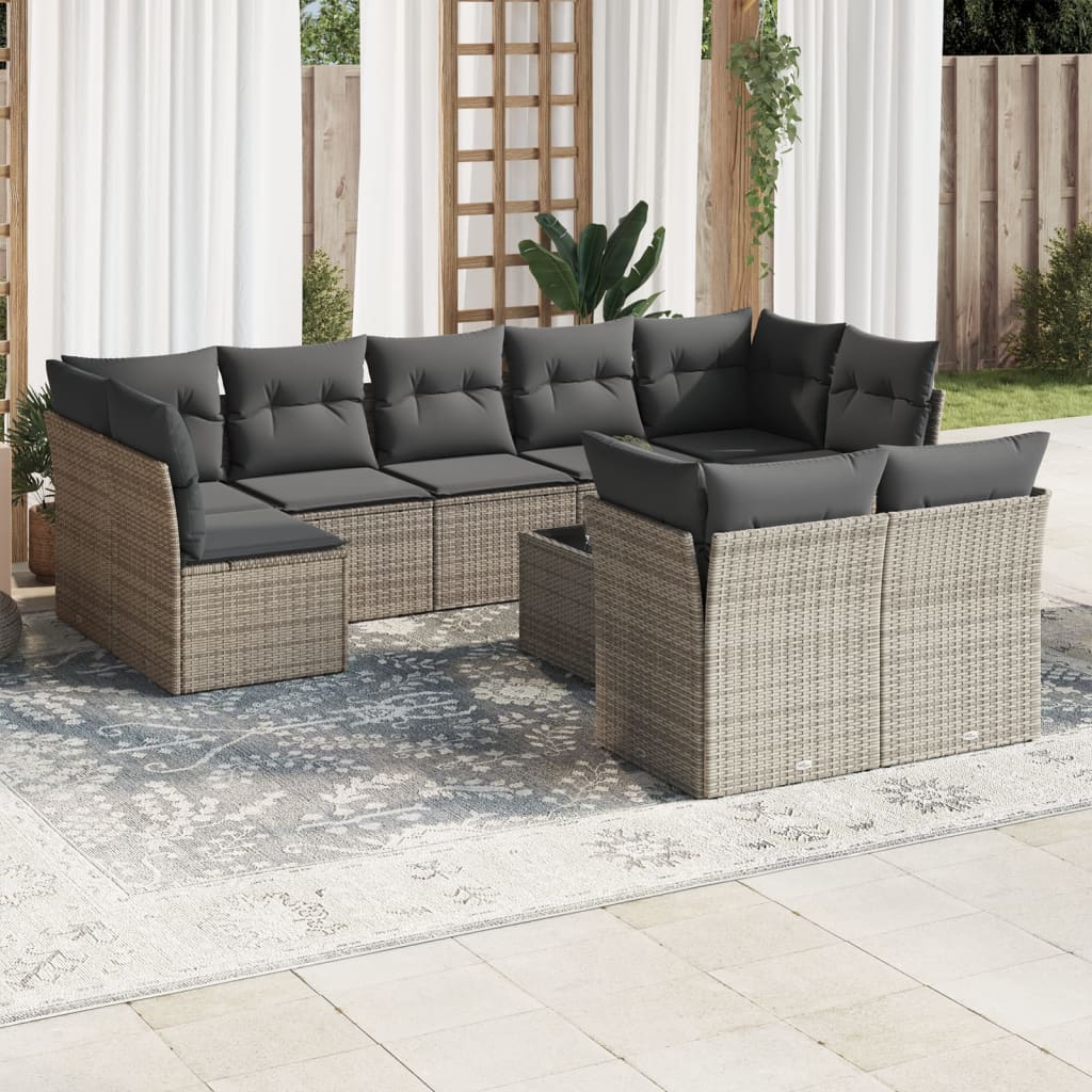 Set Canapele De Grădină, 9 Piese, Cu Perne, Bej, Poliratan