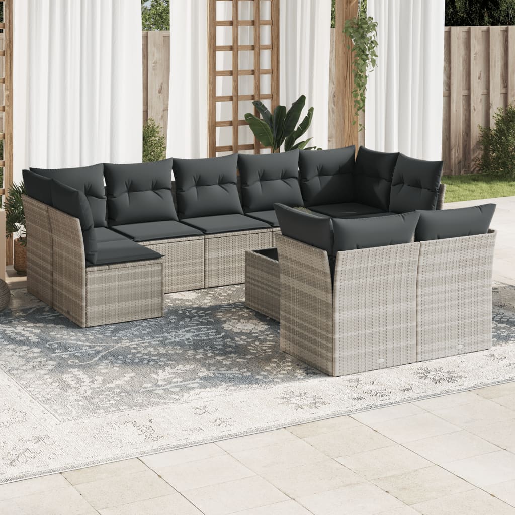 Set Canapele De Grădină, 9 Piese, Cu Perne, Bej, Poliratan