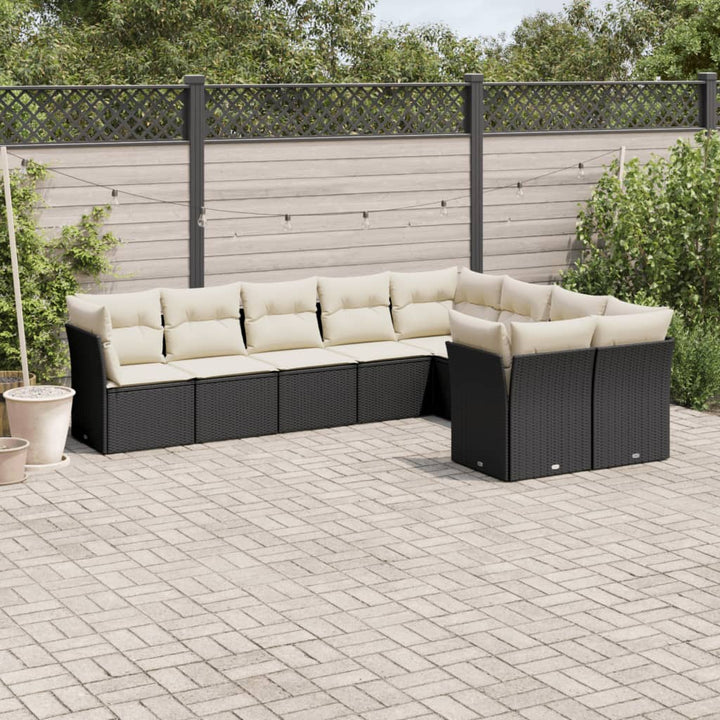 Set Canapele De Grădină, 9 Piese, Cu Perne, Bej, Poliratan
