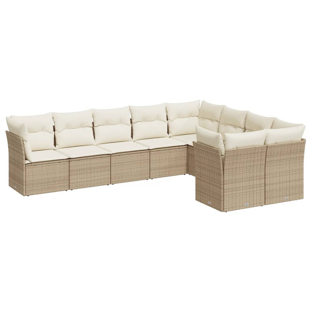 Set Canapele De Grădină, 9 Piese, Cu Perne, Bej, Poliratan