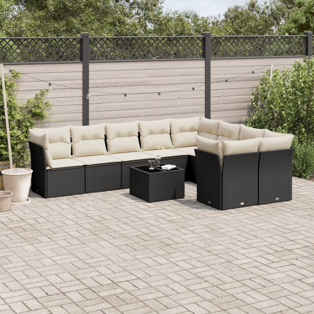 Set Canapele De Grădină, 9 Piese, Cu Perne, Bej, Poliratan