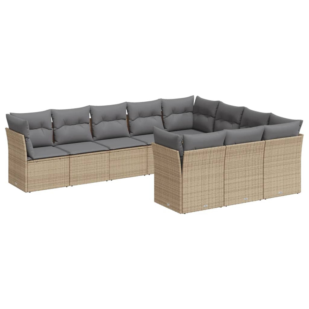 Set Canapele De Grădină Cu Perne, 10 Piese, Bej, Poliratan