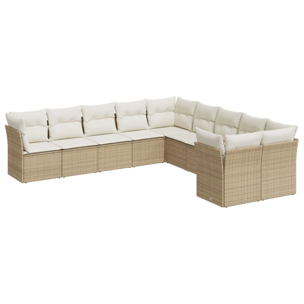 Set Canapele De Grădină Cu Perne, 10 Piese, Bej, Poliratan