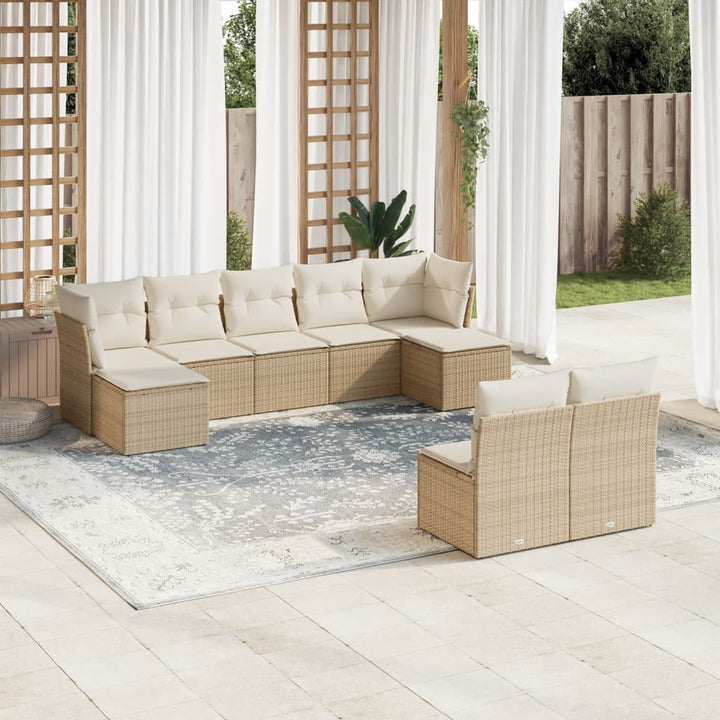 Set Mobilier De Grădină Cu Perne, 9 Piese, , Poliratan