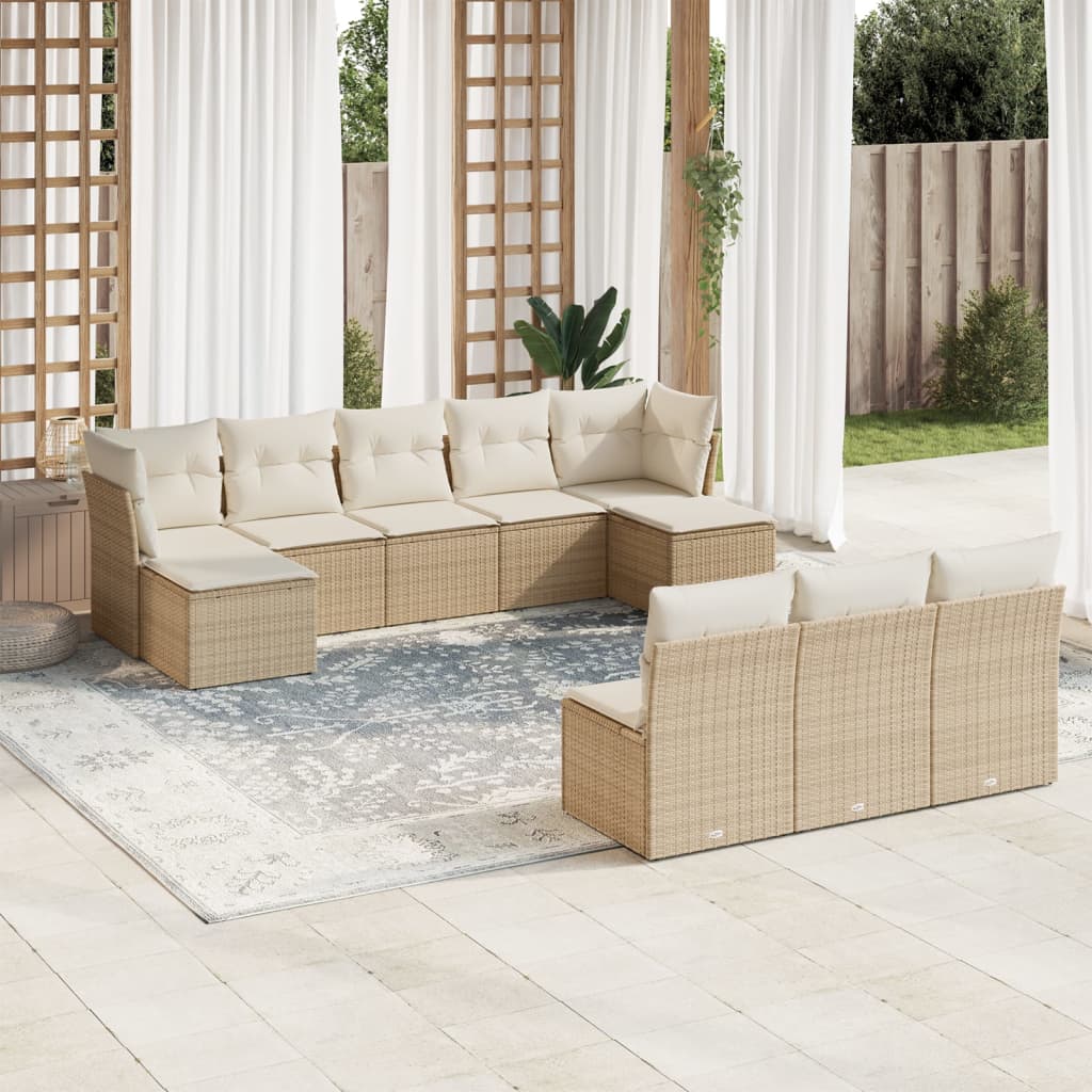 Set Mobilier De Grădină Cu Perne, 10 Piese, , Poliratan