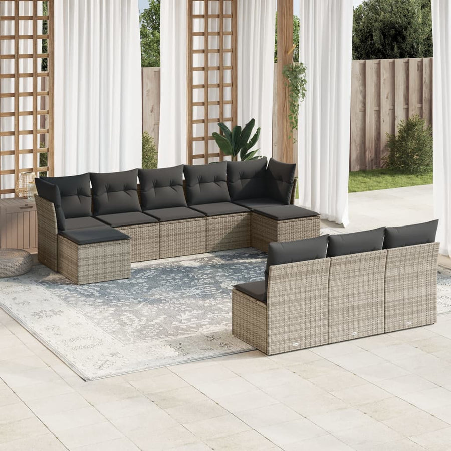 Set Mobilier De Grădină Cu Perne, 10 Piese, , Poliratan