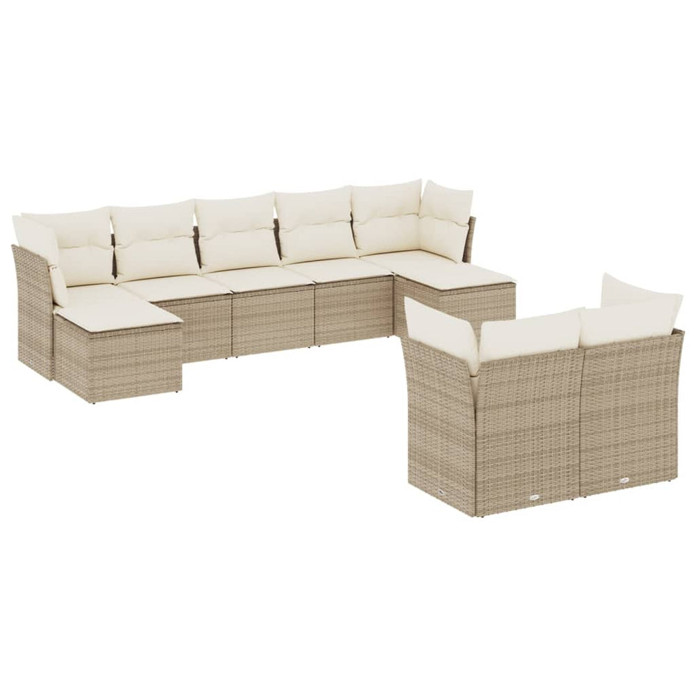 Set Canapele De Grădină, 9 Piese, Cu Perne, Bej, Poliratan