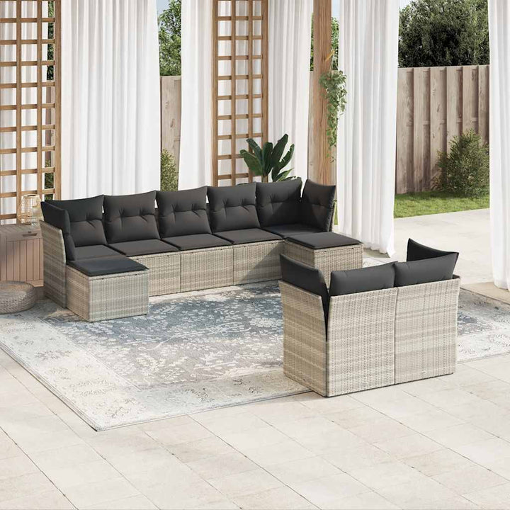 Set Canapele De Grădină, 9 Piese, Cu Perne, Bej, Poliratan
