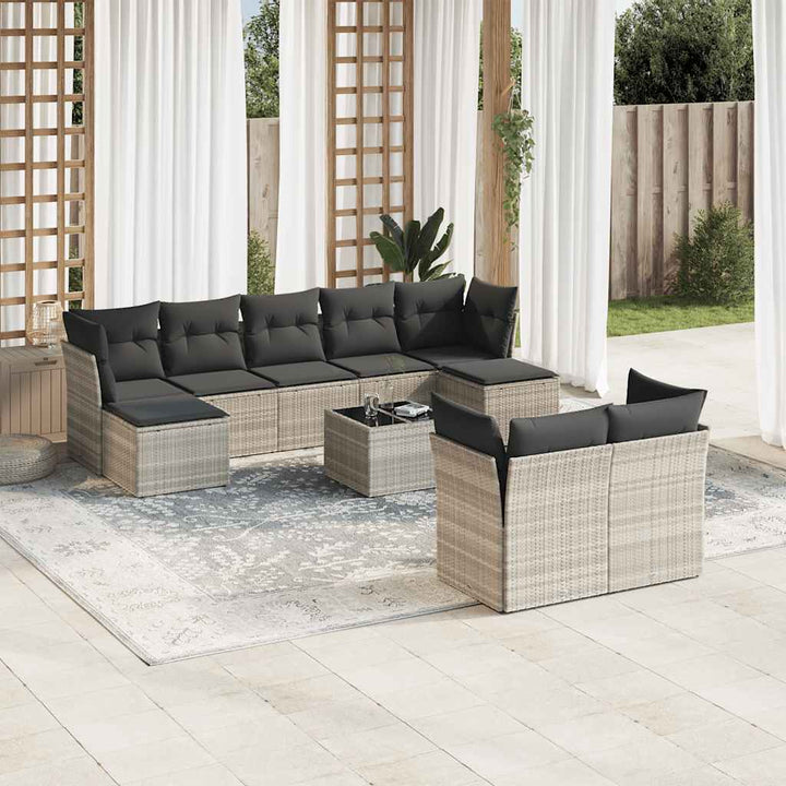 Set Canapele De Grădină, 9 Piese, Cu Perne, Bej, Poliratan
