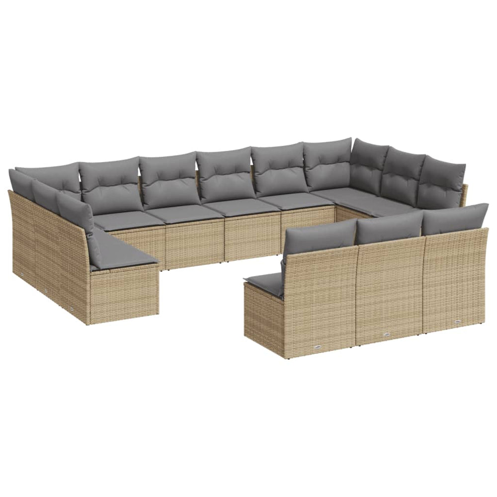 Set Canapele De Grădină, 13 Piese, Cu Perne, Bej, Poliratan