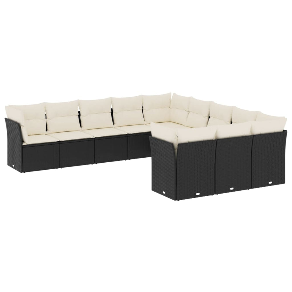 Set Canapele De Grădină Cu Perne, 11 Piese, Negru, Poliratan
