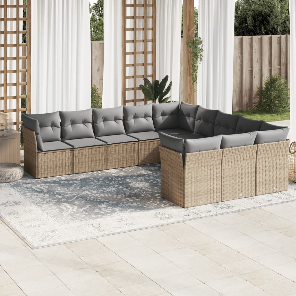 Set Canapele De Grădină Cu Perne, 11 Piese, Negru, Poliratan