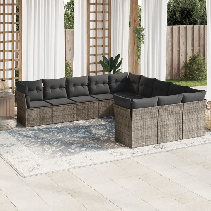 Set Canapele De Grădină Cu Perne, 11 Piese, Negru, Poliratan