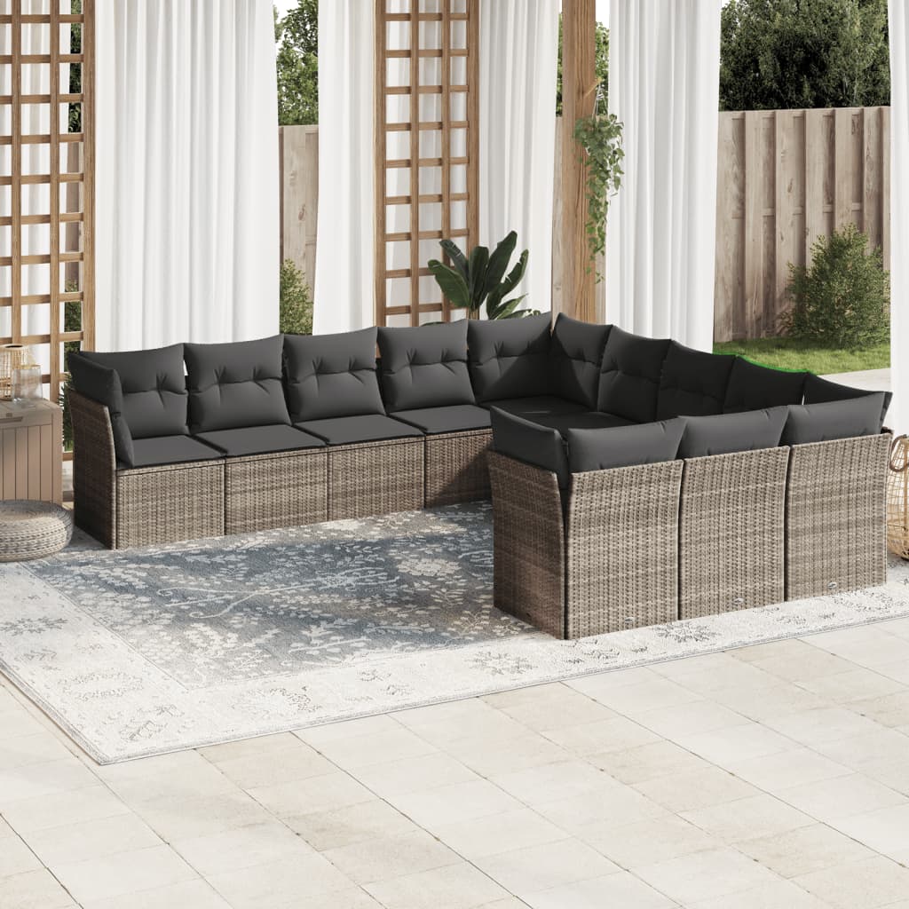 Set Canapele De Grădină Cu Perne, 11 Piese, Negru, Poliratan