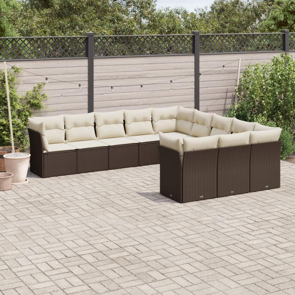 Set Canapele De Grădină Cu Perne, 11 Piese, Negru, Poliratan