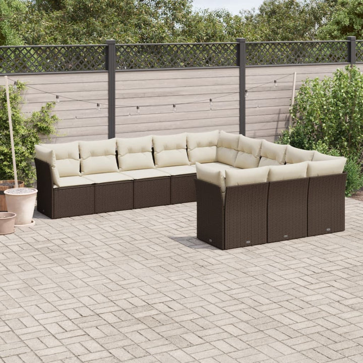 Set Canapele De Grădină Cu Perne, 11 Piese, Negru, Poliratan