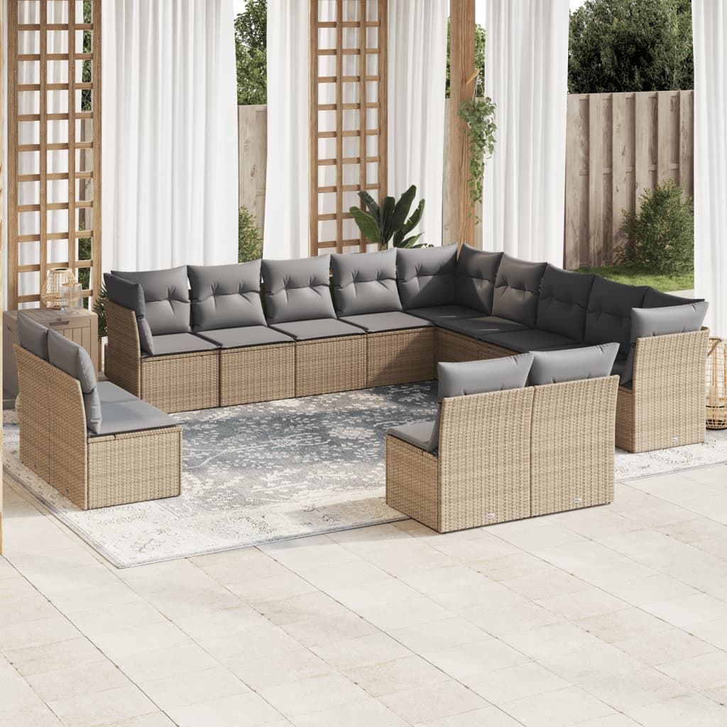 Set Canapele De Grădină Cu Perne, 11 Piese, Negru, Poliratan