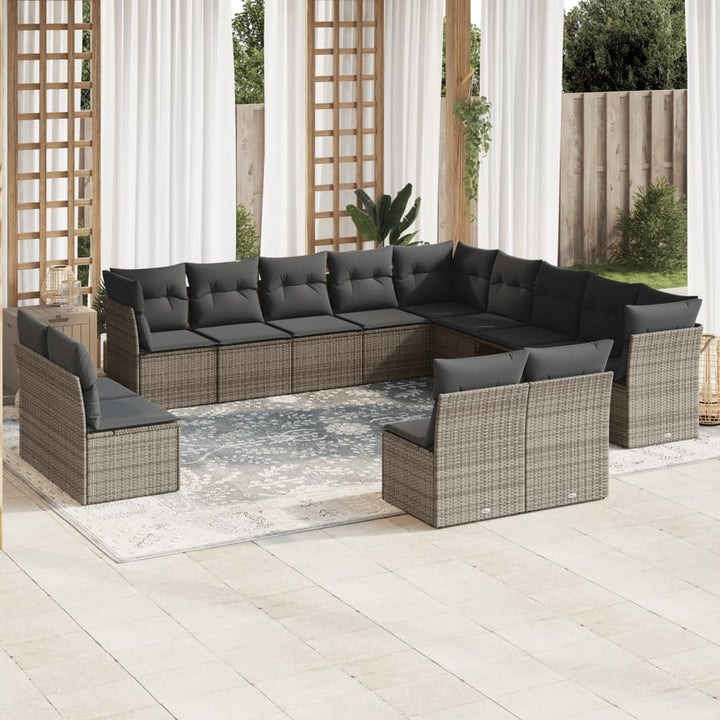 Set Canapele De Grădină Cu Perne, 11 Piese, Negru, Poliratan