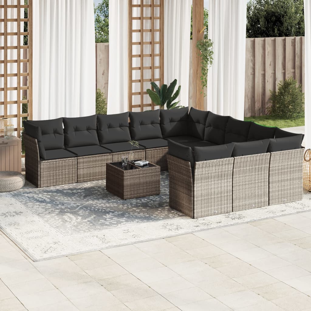 Set Canapele De Grădină Cu Perne, 11 Piese, Negru, Poliratan