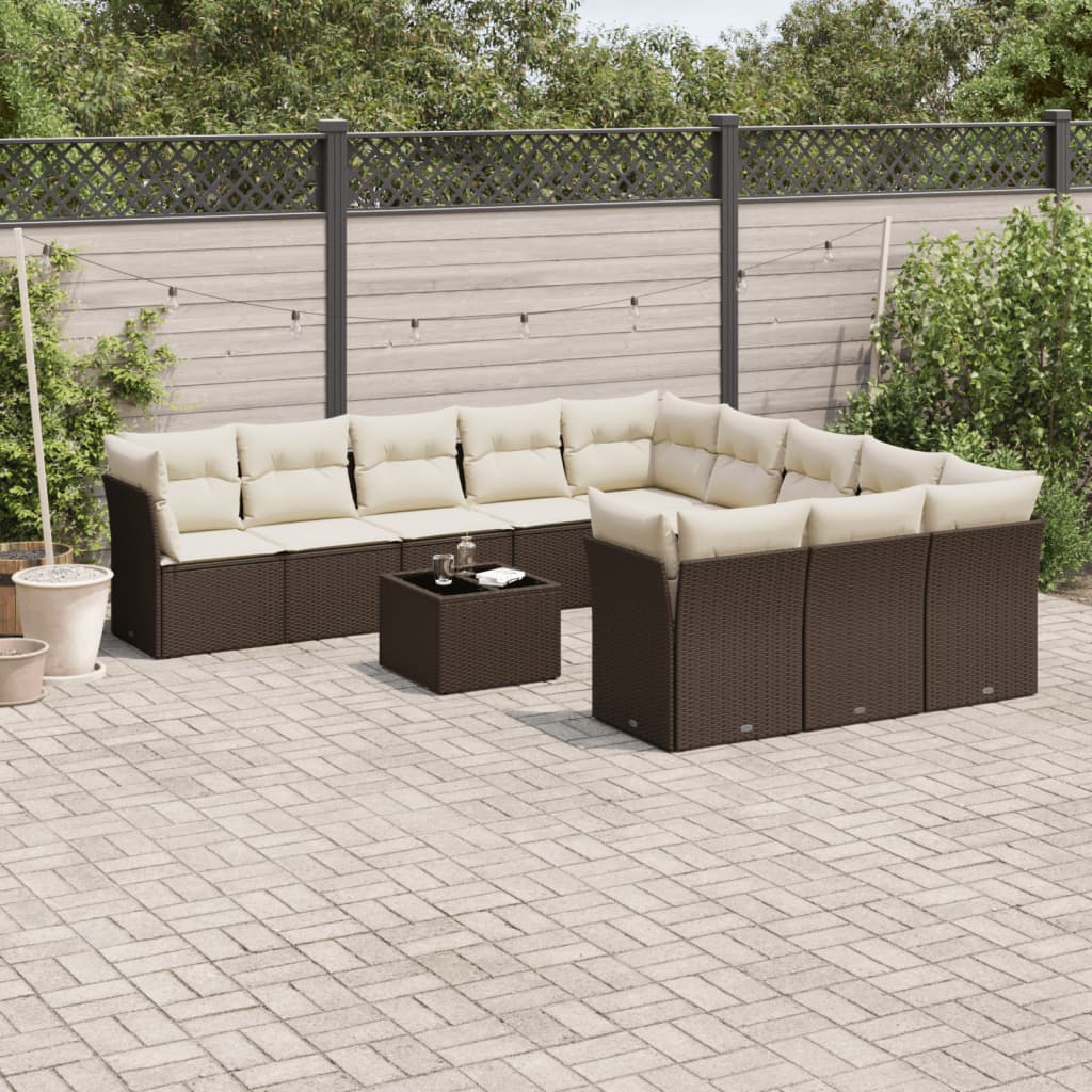 Set Canapele De Grădină Cu Perne, 11 Piese, Negru, Poliratan