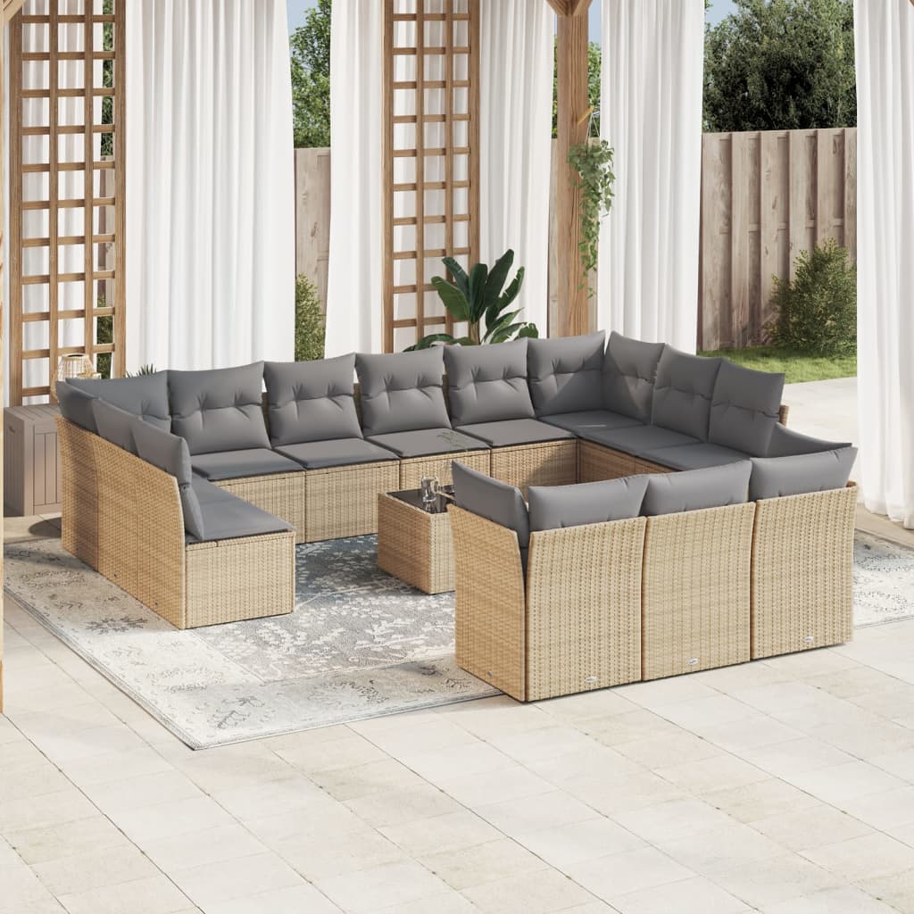 Set Mobilier De Grădină Cu Perne, 13 Piese, , Poliratan