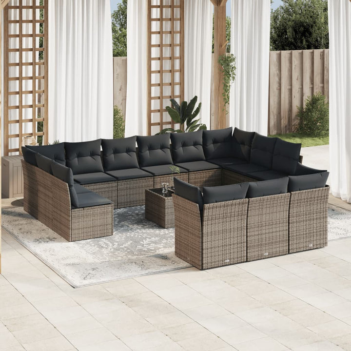 Set Mobilier De Grădină Cu Perne, 13 Piese, , Poliratan