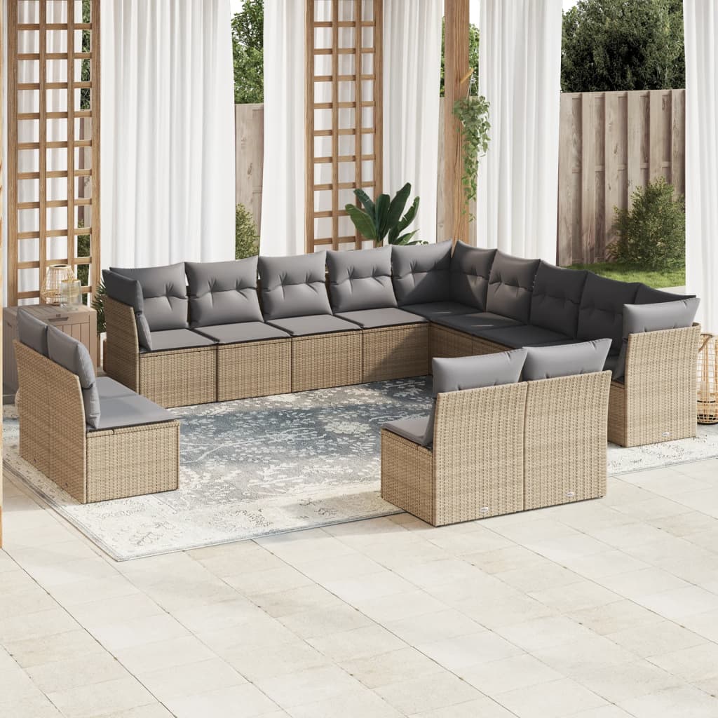 Set Mobilier De Grădină Cu Perne, 13 Piese, , Poliratan