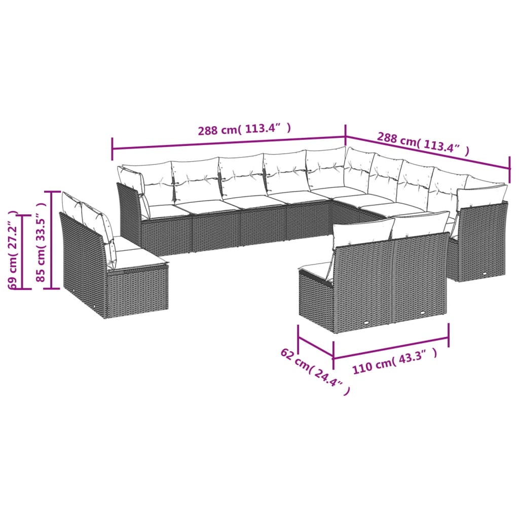 Set Mobilier De Grădină Cu Perne, 13 Piese, , Poliratan