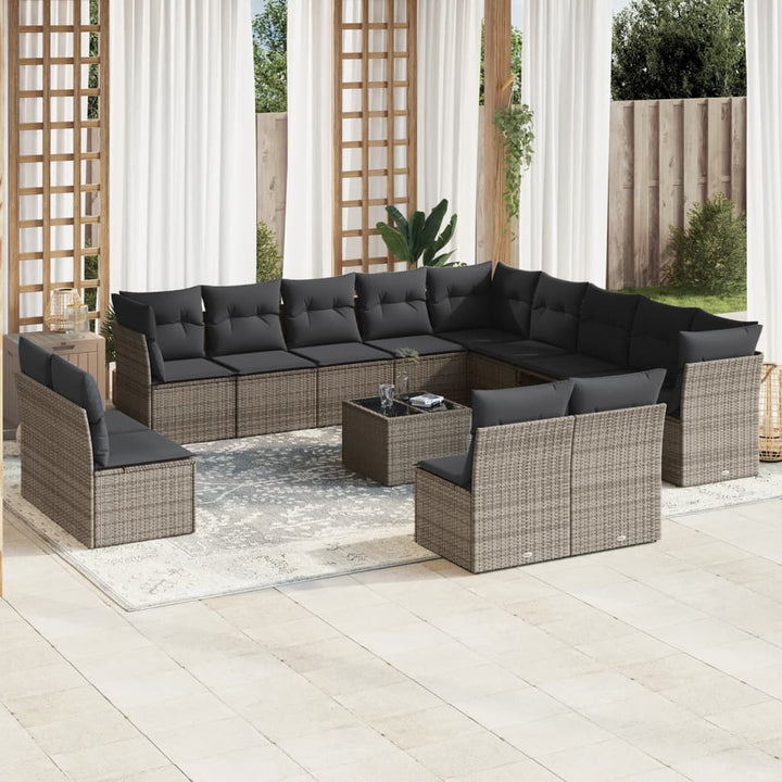 Set Mobilier De Grădină Cu Perne, 13 Piese, , Poliratan