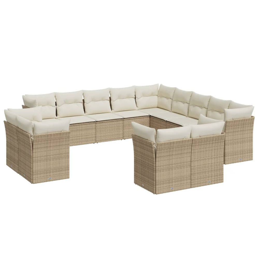 Set Canapele De Grădină, 13 Piese, Cu Perne, Bej, Poliratan