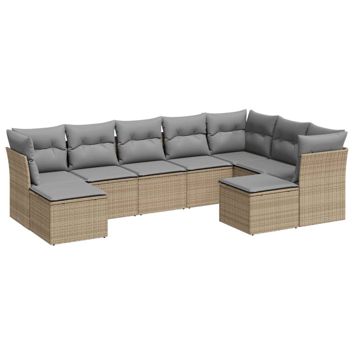 Set Canapele De Grădină, 9 Piese, Cu Perne, Bej, Poliratan