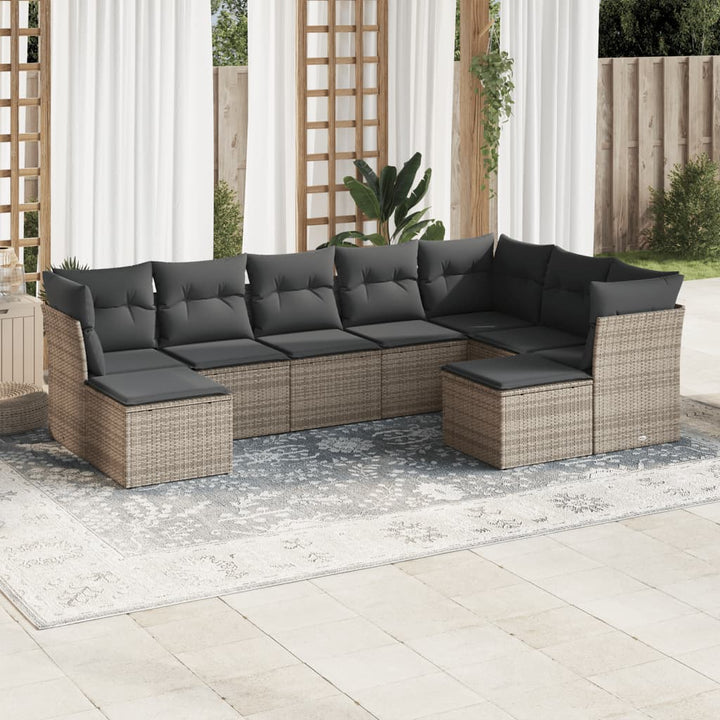 Set Canapele De Grădină, 9 Piese, Cu Perne, Bej, Poliratan