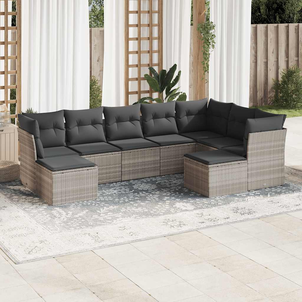 Set Canapele De Grădină, 9 Piese, Cu Perne, Bej, Poliratan