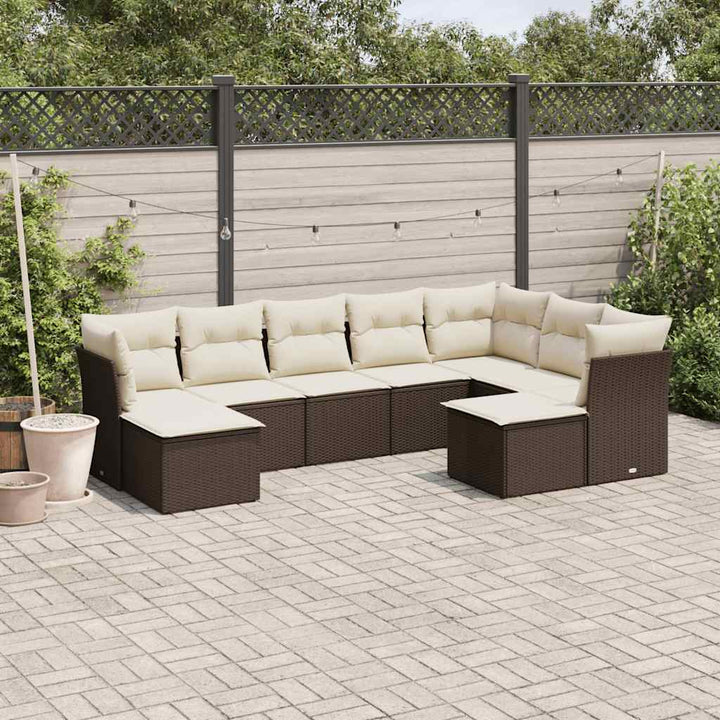 Set Canapele De Grădină, 9 Piese, Cu Perne, Bej, Poliratan