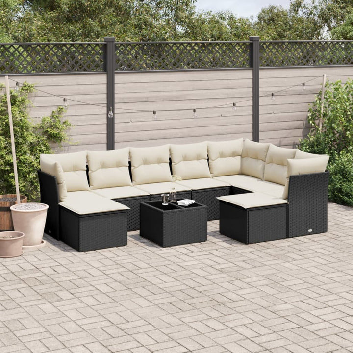 Set Canapele De Grădină, 9 Piese, Cu Perne, Bej, Poliratan