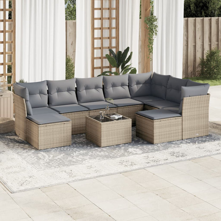 Set Canapele De Grădină, 9 Piese, Cu Perne, Bej, Poliratan