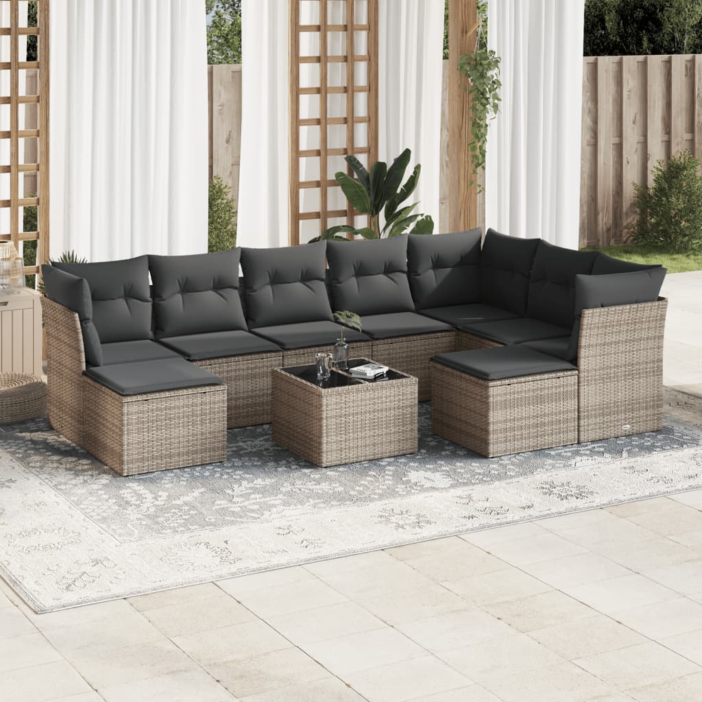 Set Canapele De Grădină, 9 Piese, Cu Perne, Bej, Poliratan