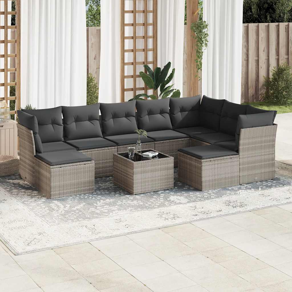 Set Canapele De Grădină, 9 Piese, Cu Perne, Bej, Poliratan
