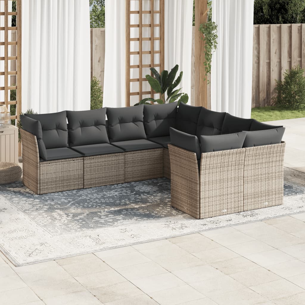 Set Canapele De Grădină, 8 Piese, Cu Perne, Bej, Poliratan