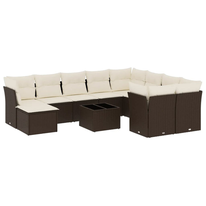 Set Canapele De Grădină Cu Perne, 11 Piese, Maro, Poliratan
