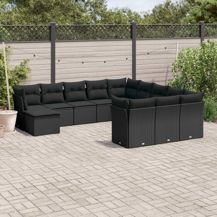 Set Canapele De Grădină, 12 Piese, Cu Perne, Negru, Poliratan