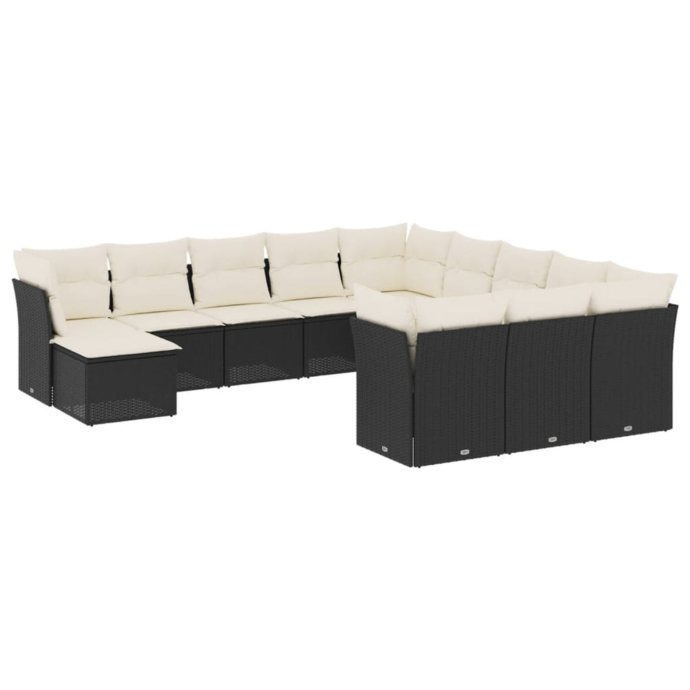 Set Canapele De Grădină, 12 Piese, Cu Perne, Negru, Poliratan